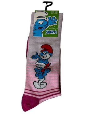 The Smurfs Papa Smurf Pink Ombre Crew Socks One Size NWT Cartoon Theme Gift